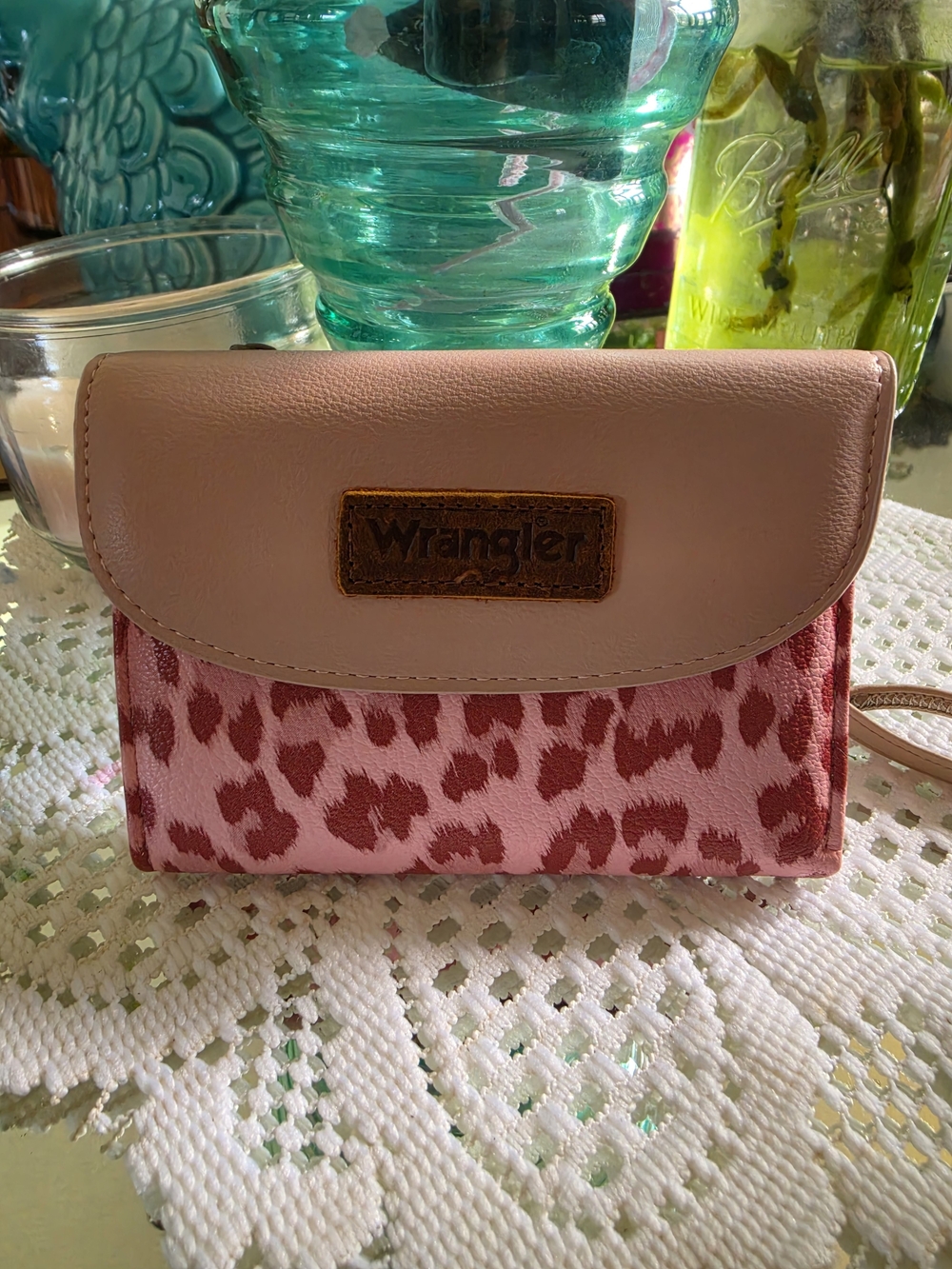 Wrangler Pink Leopard Mini Crossbody Wallet